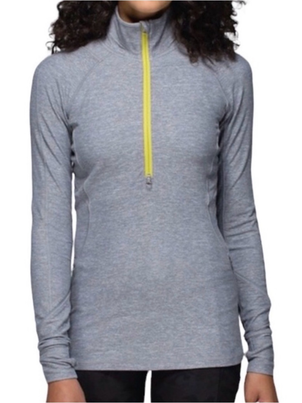 Lululemon Race Your Pace 1/2 Zip Pullover Heathered Grey Yellow Size 6